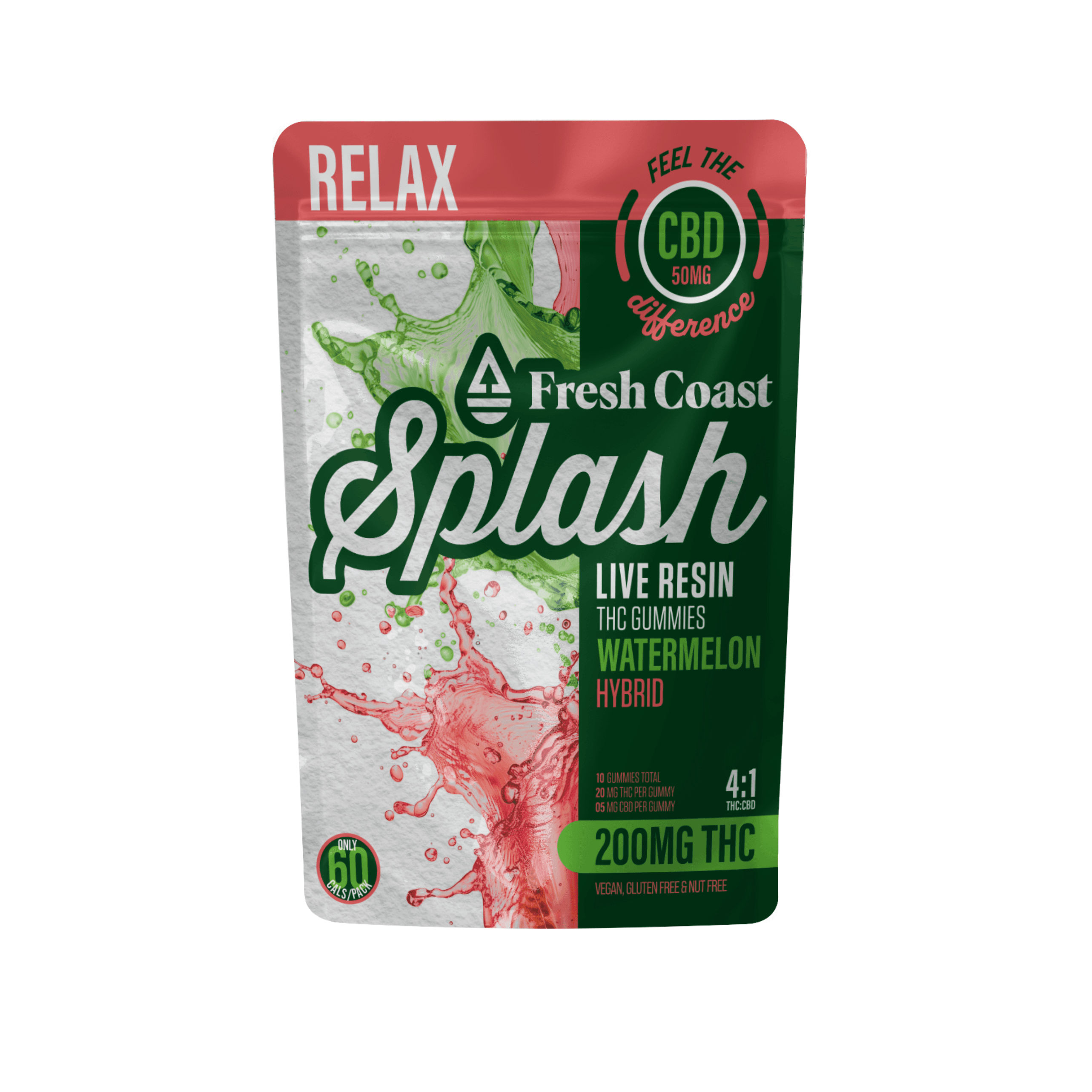 4:1 Watermelon 200mgTHC:50mgCBD Splash Gummies by Fresh Coast