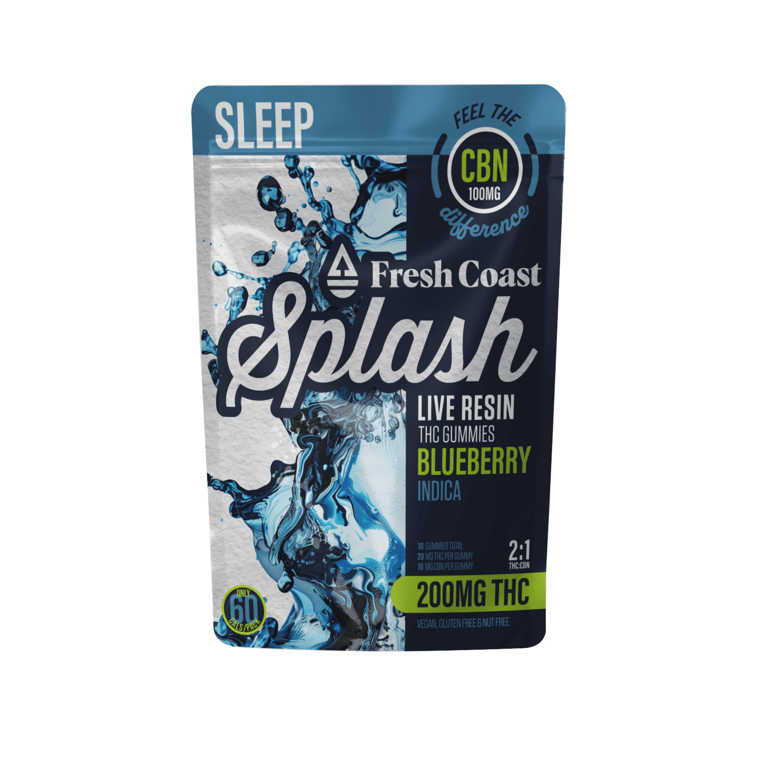 2:1 Blueberry 200mgTHC:100mgCBN Splash Gummies by Fresh Coast