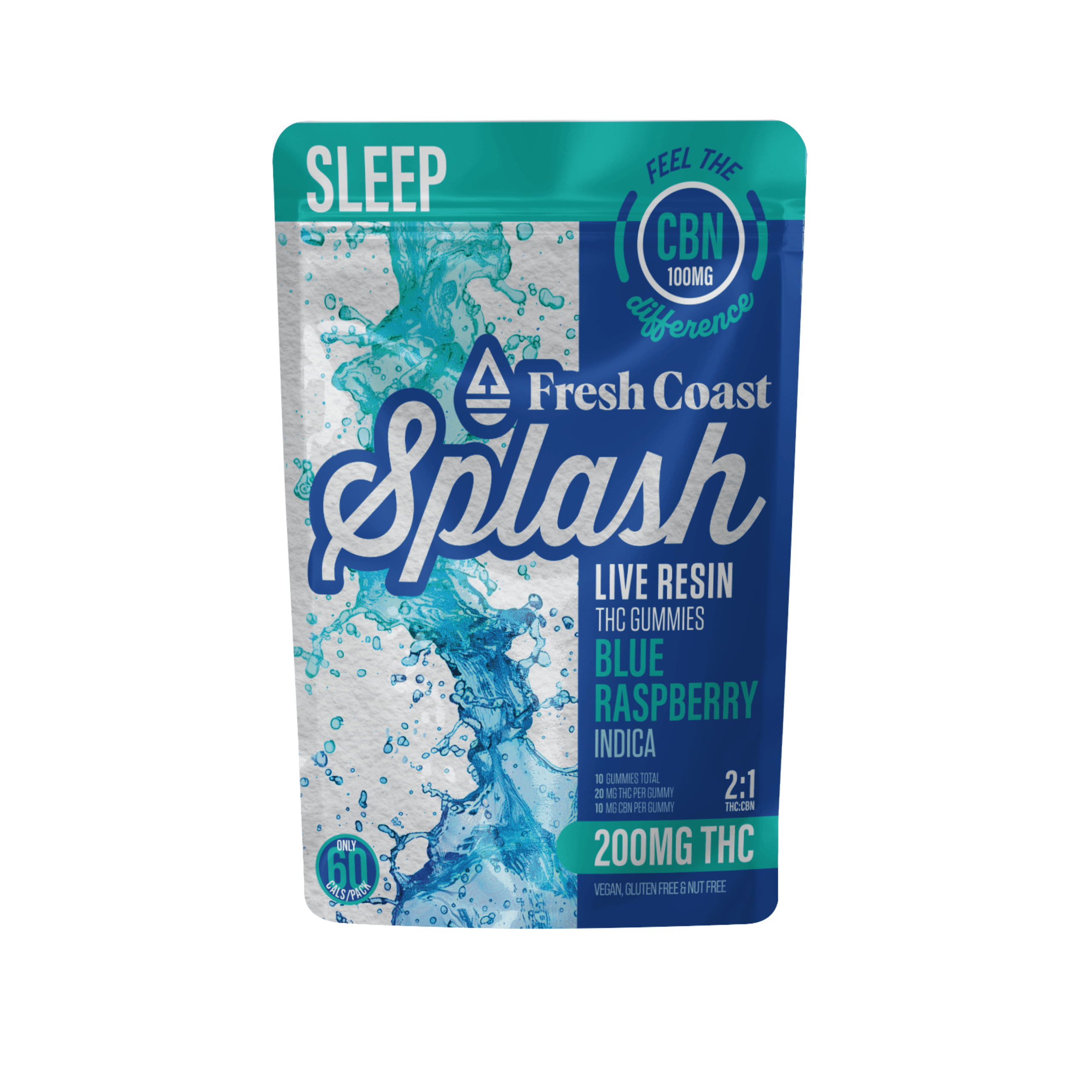 2:1 Blue Raspberry 200mgTHC:100mgCBN Splash Gummies by Fresh Coast