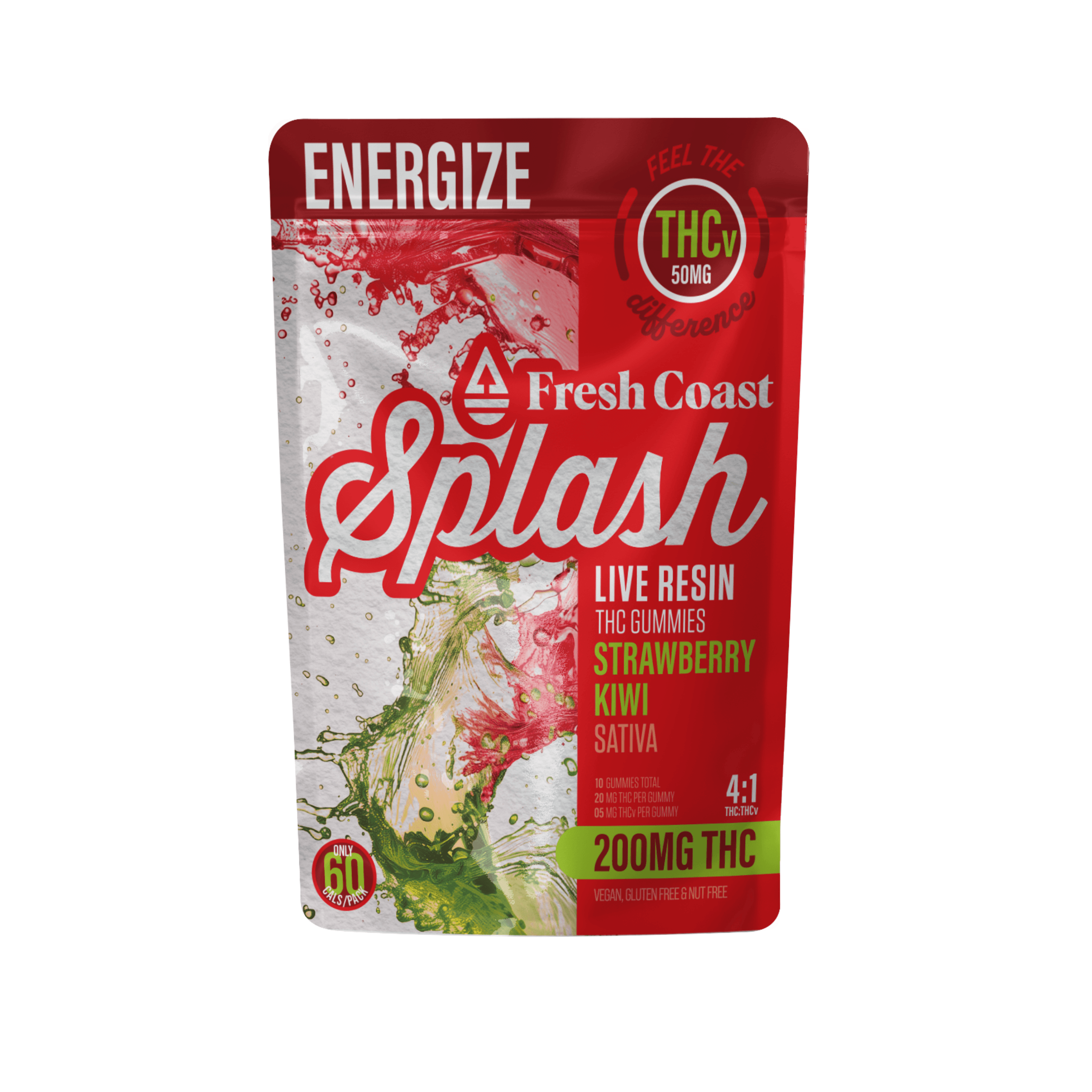 4:1 Strawberry Kiwi 200mgTHC:50mgTHCv Splash Gummies by Fresh Coast