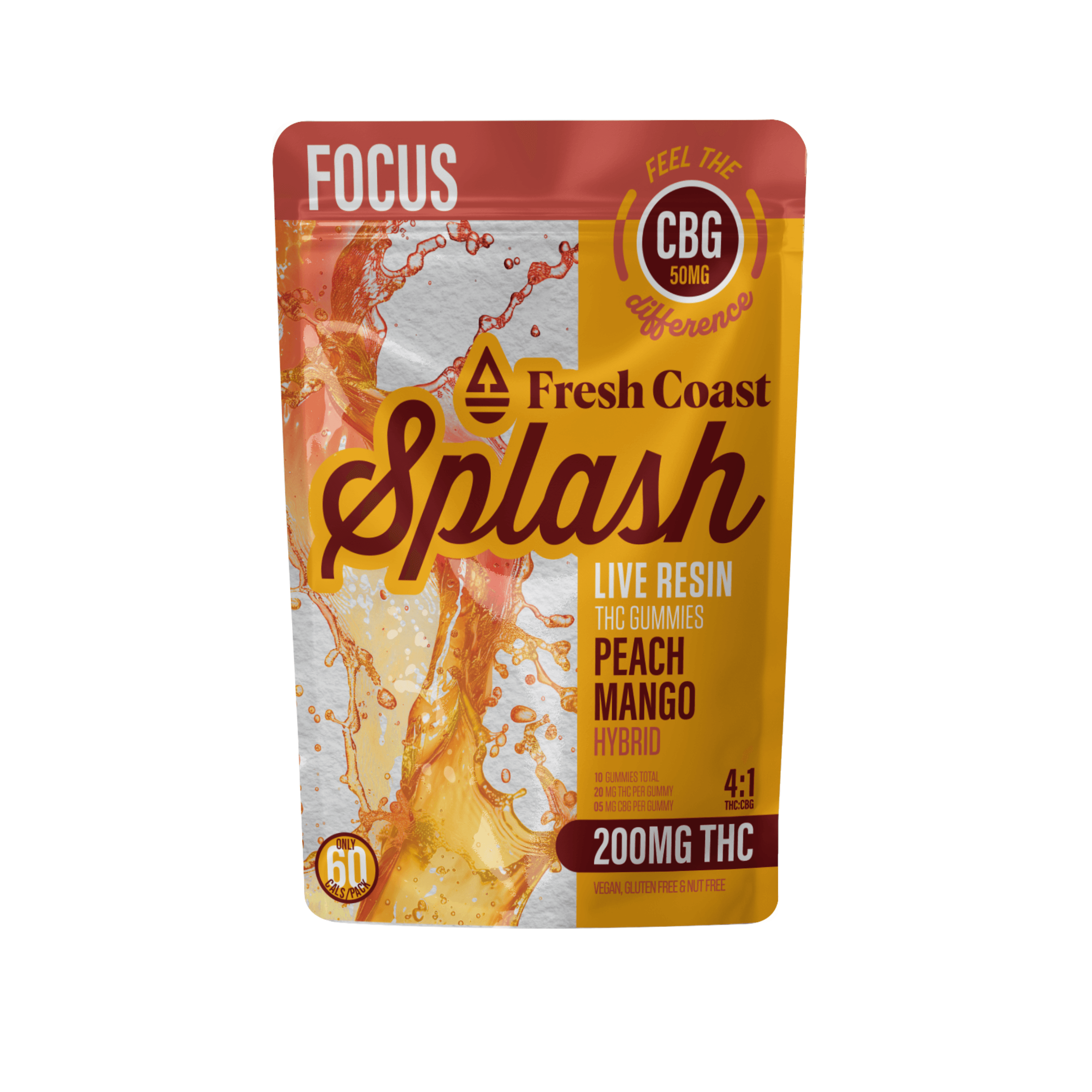 4:1 Peach Mango 200mgTHC:50mgCBG Splash Gummies by Fresh Coast