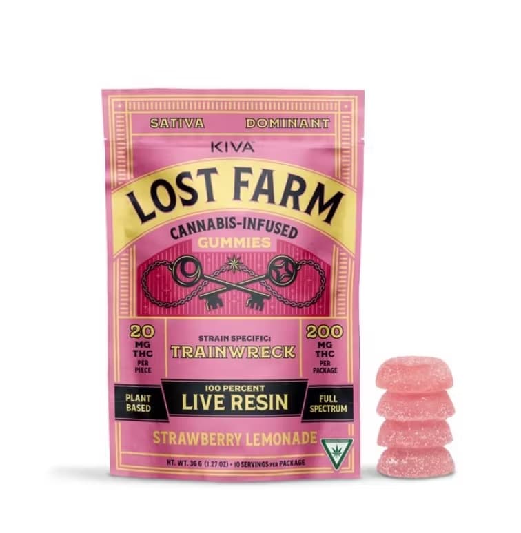 Strawberry Lemonade x Trainwreck 200mg Live Rosin Gummies by Kiva Lost Farms