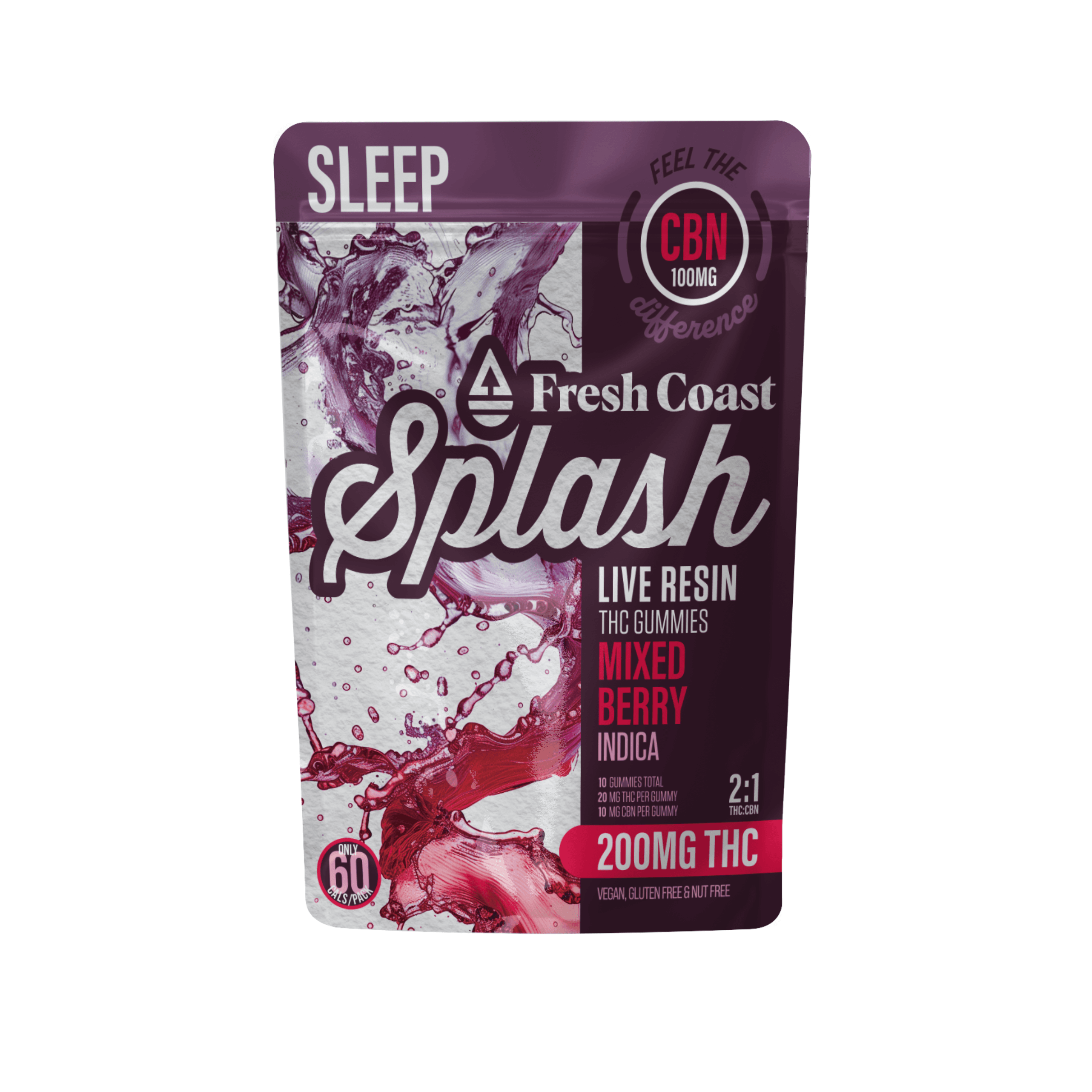 2:1 Mixed Berry 200mgTHC:100mgCBN Splash Gummies by Fresh Coast
